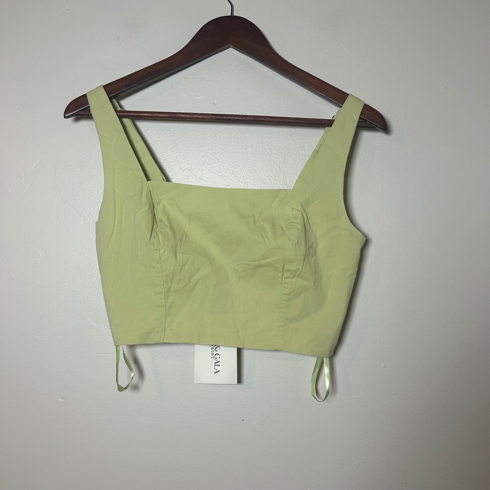 Mika & Gala Lilywhyt Two Piece Set Size Medium Sage Green Crop Top Wide Leg Pant